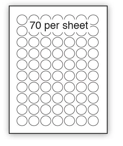 A4 Label Extra Permanent Adhesive 25mm Diameter Circle 70 per sheet (100 Sheets)