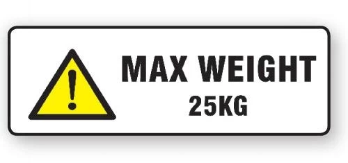 VL148MW25 - Parcel Label "MAX WEIGHT 25KG" 148x50mm (500 labels/roll)