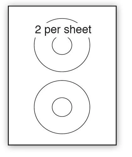 A4 Label White Permanent CD Label 114mm Dia, 41mm Dia 2/sheet (200 or 500 Sheets)
