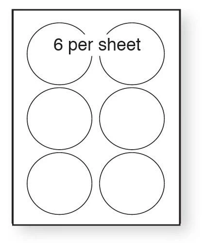 A4 Label White Permanent 88mm Dia Circle 6 per sheet (200 or 500 Sheets)