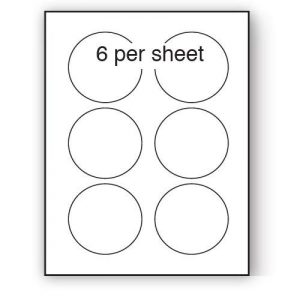 A4 Label White Permanent 76mm Dia Circle 6 per Sheet (200 or 500 Sheets)