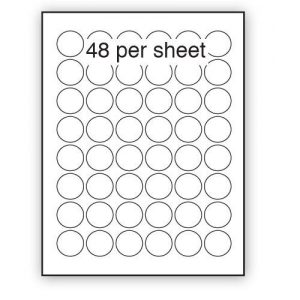 A4 Label White Permanent 30mm Dia Circle 48 per Sheet (200 or 500 Sheets)
