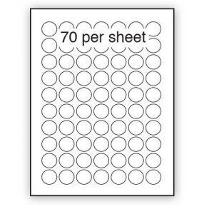 A4 Label White Permanent 25mm Dia Circle 70 per Sheet (200 or 500 Sheets)
