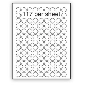 A4 Label White Permanent 19mm Dia Circle 117 per Sheet (200 or 500 Sheets)