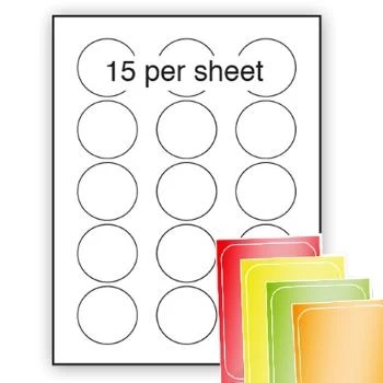 A4 Fluorescent Labels 51mm Diameter Circle 15 per sheet (200 Sheets)