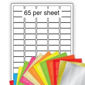 A4 Coloured Labels 38x21.2mm 65 per sheet (100 Sheets)