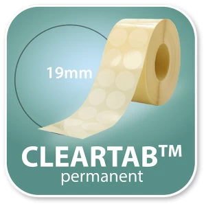 Clear Circular Sealing Tabs, Permanent or Removable Adhesive 19mm - 51mm dia